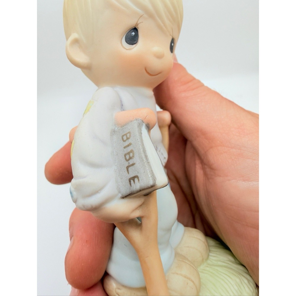 Precious Moments "He Watches Over Us All" Boy Bible Crutches  1979/E-3105 - Picture 3 of 4
